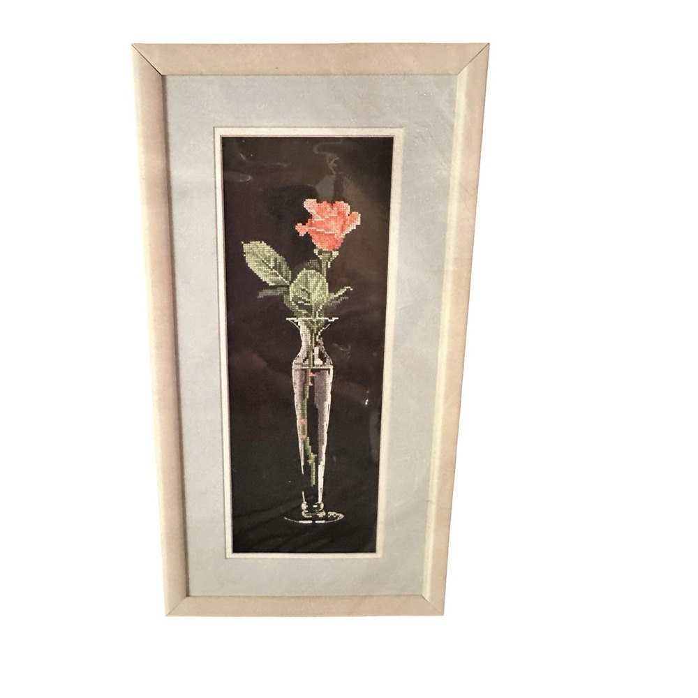 Vtg 1990 Sunset Cross Stitch Kit A SINGLE ROSE # 13521 Finish Size 6"x16" New - Picture 3 of 5